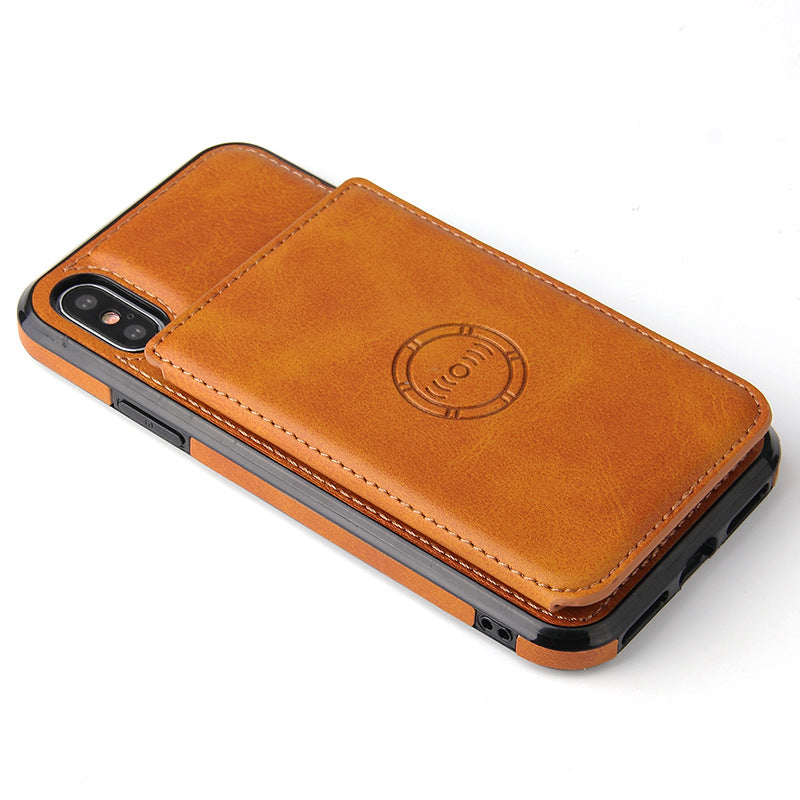 Leather Phone Case with Card Wallet light camel