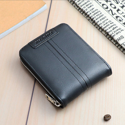 Men's Fashion Short Wallet: Horizontal Style, Zipper, Multi-Card