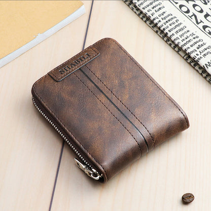 Men's Fashion Short Wallet: Horizontal Style, Zipper, Multi-Card