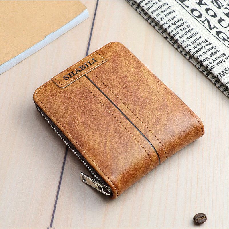 Men's Fashion Short Wallet: Horizontal Style, Zipper, Multi-Card