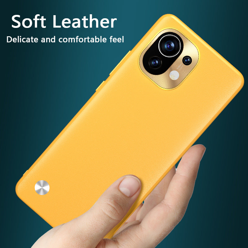 Plain Leather Xiaomi Phone Case With Metal