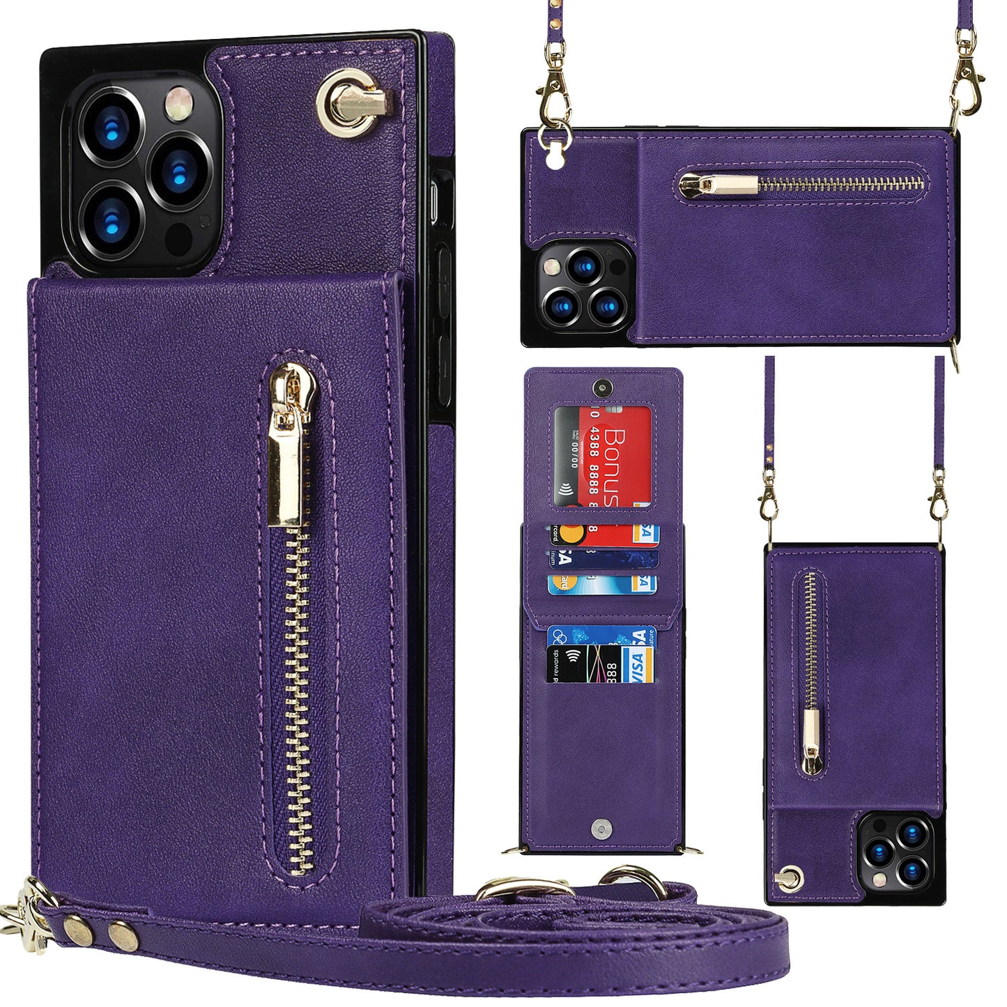 Back Messenger Zip Phone Case in PU Leather for Women