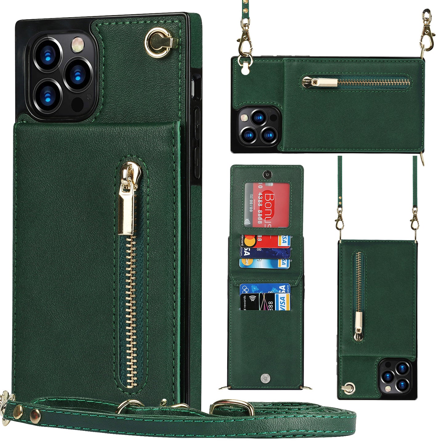 Back Messenger Zip Phone Case in PU Leather for Women