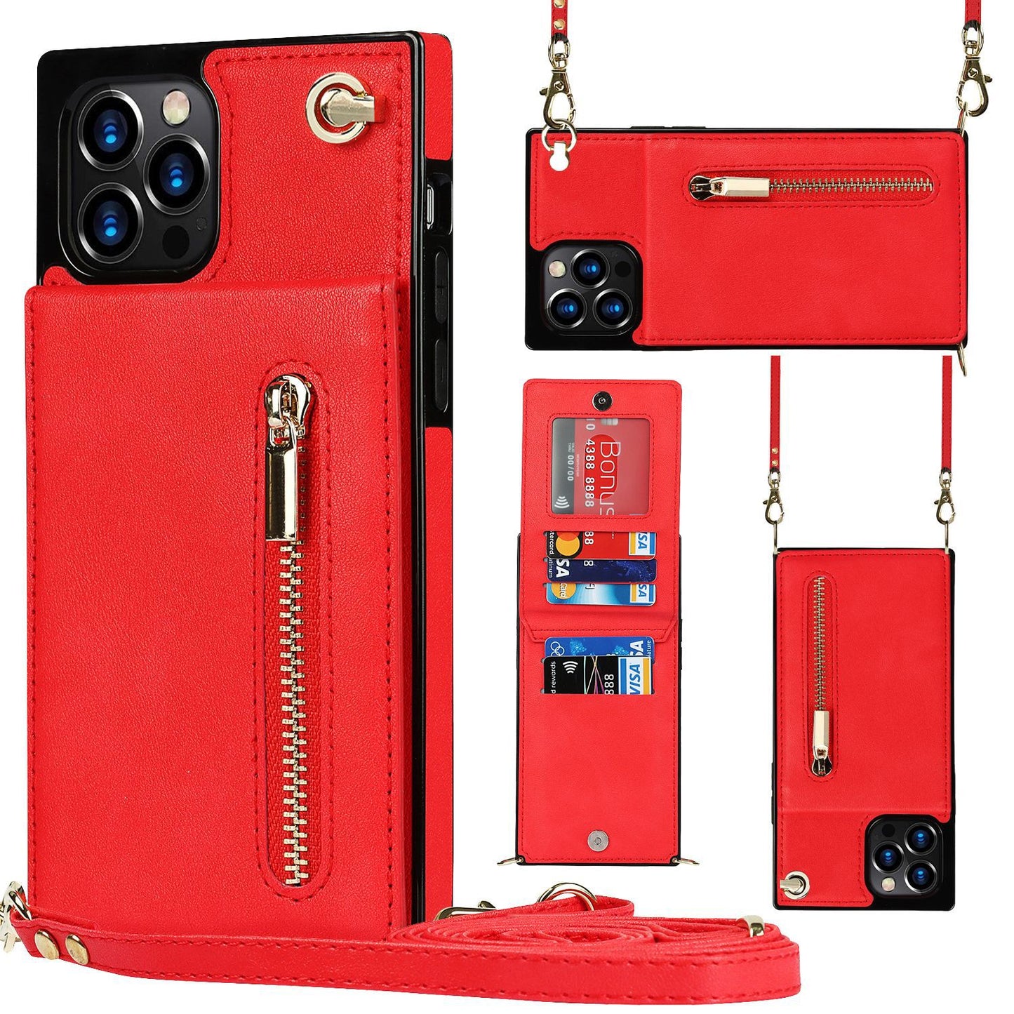 Back Messenger Zip Phone Case in PU Leather for Women