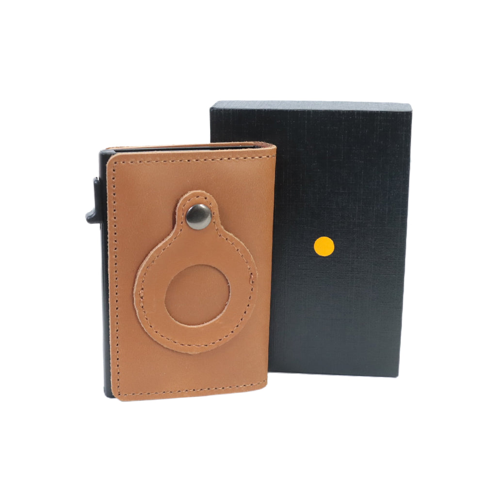 Men's Minimalist Genuine Leather Wallet with RFID for AirTag