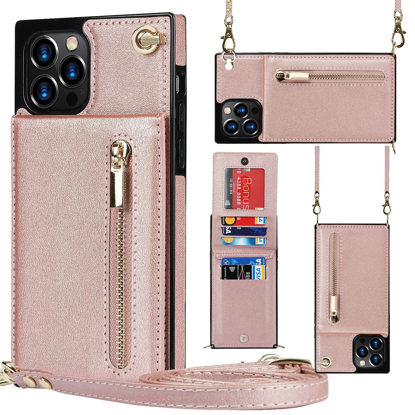 Back Messenger Zip Phone Case in PU Leather for Women