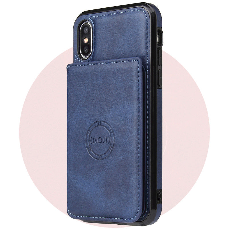 Leather Phone Case with Card Wallet blue