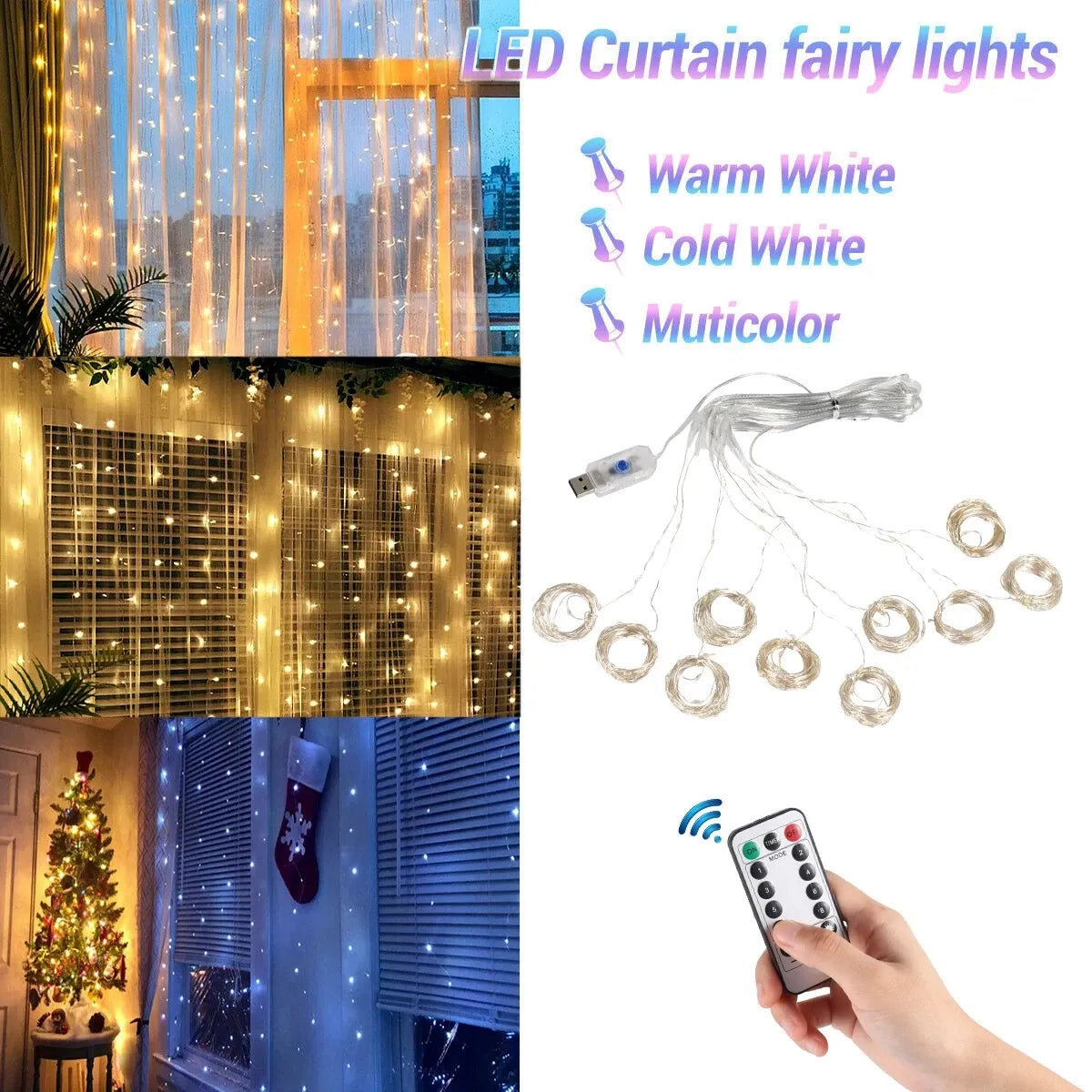 Merry Christmas Home Decor Curtain Garland Lights