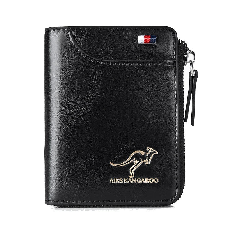 RFID Men's Leather Wallet: Zipper, Business Card Holder