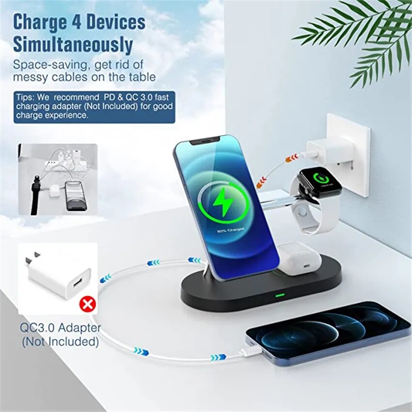 Magnetic Wireless Charger Stand for iPhone, Apple Watch, and AirPods