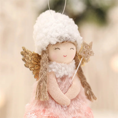 Adorable Pink Plush Angel Ornaments for Christmas Decor and Gift Giving