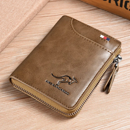 RFID Men's Leather Wallet: Zipper, Business Card Holder