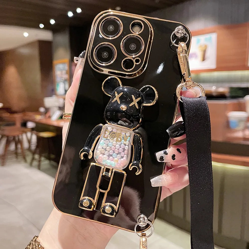 3D Bear Holder Lanyard Phone Case for iPhone