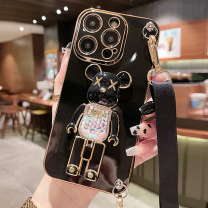 3D Bear Holder Lanyard Phone Case for iPhone