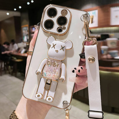 3D Bear Holder Lanyard Phone Case for iPhone