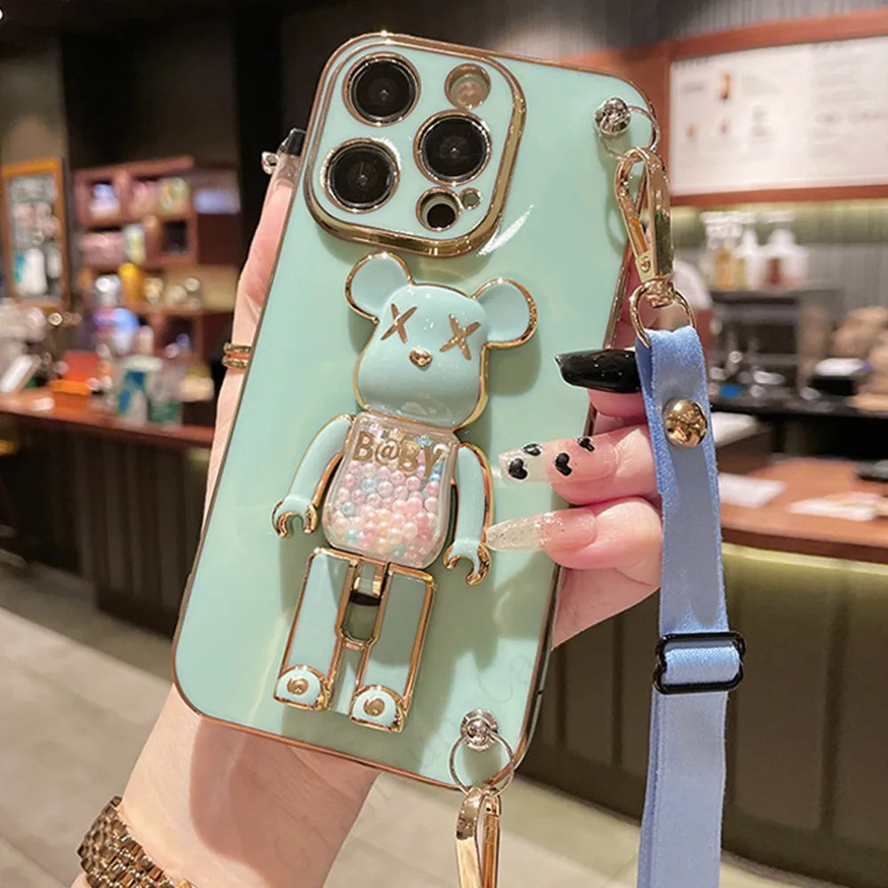 3D Bear Holder Lanyard Phone Case for iPhone