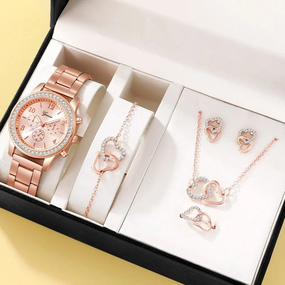 Wristwatch and Bracelet Set pink