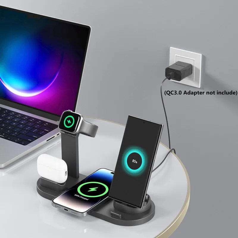 5-in-1 draadloos snellaaddock voor telefoons, Apple Watch, AirPods