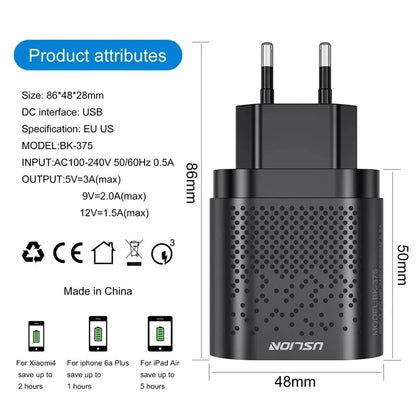 USLION 48W 4-Port USB Fast Charger