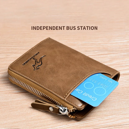 RFID Men's Leather Wallet: Zipper, Business Card Holder