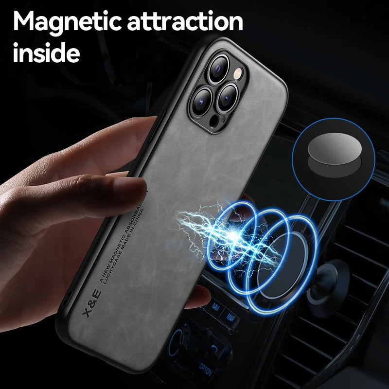 Premium Leather iPhone Case with Car Holder Support