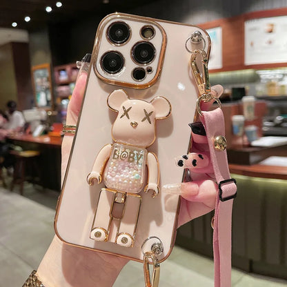 3D Bear Holder Lanyard Phone Case for iPhone