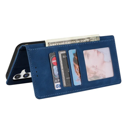 Multi-Card Slot Wallet Leather Case for Samsung Blue