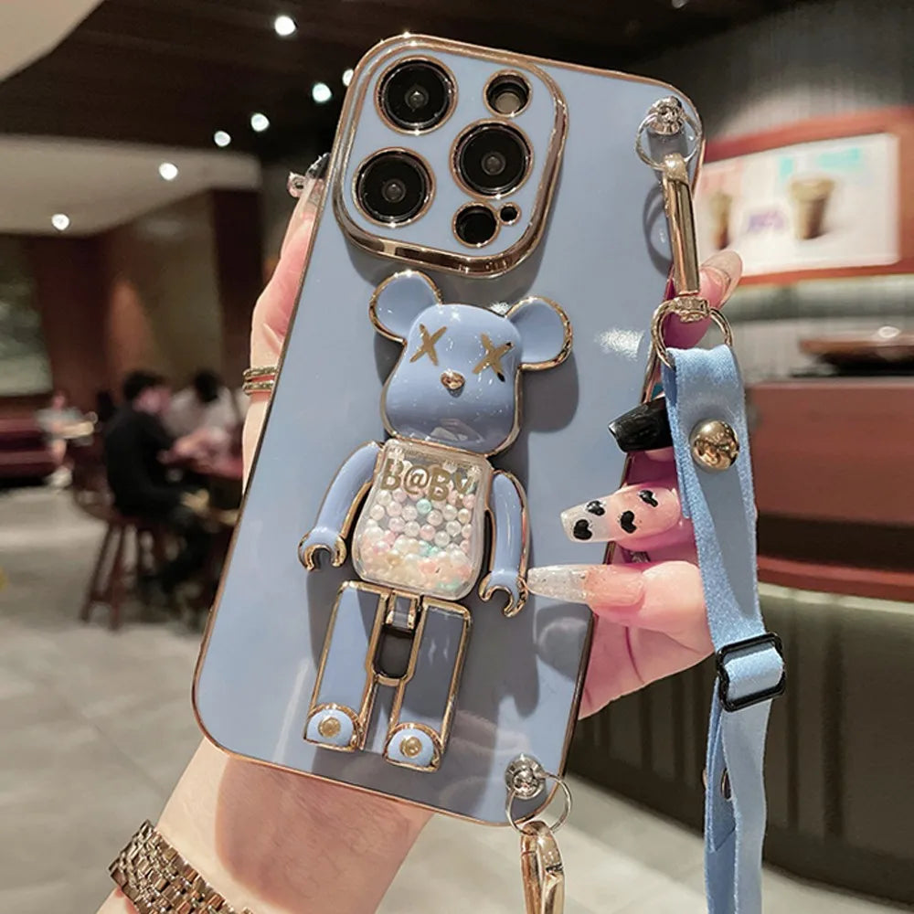 3D Bear Holder Lanyard Phone Case for iPhone