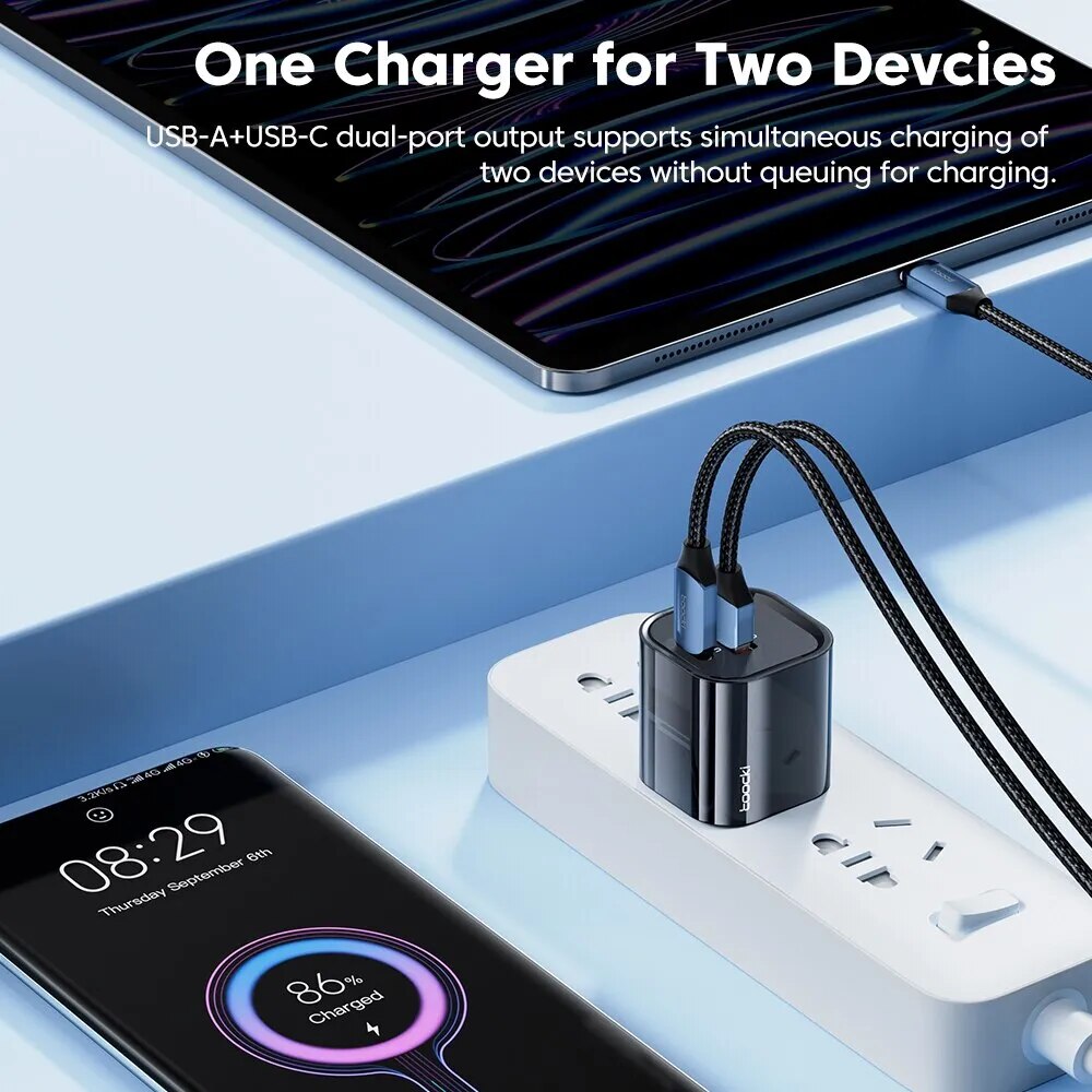 Toocki GaN USB Type-C snelle oplader voor iPhone Android