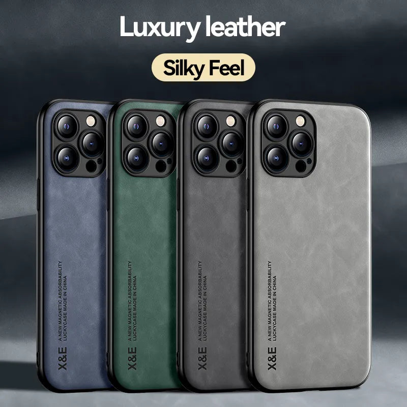 Premium Leather iPhone Case with Car Holder Support 4 variants