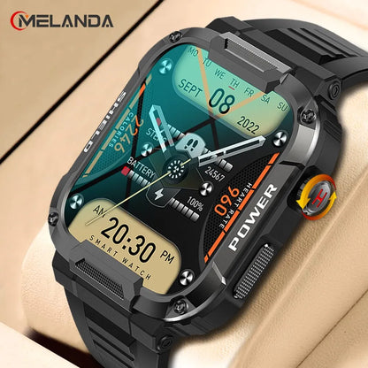 MELANDA Military Smartwatch: Bluetooth Call, Fitness Tracker for Xiaomi Android iOS