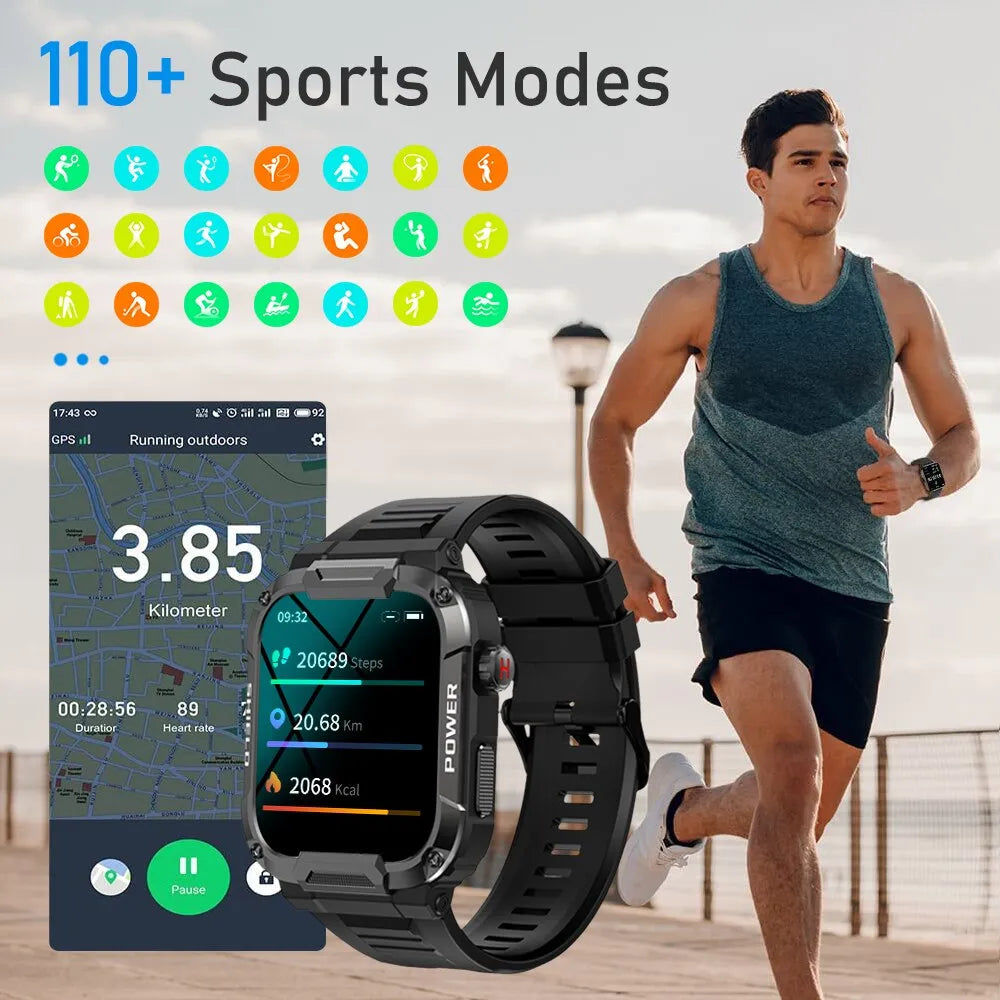 MELANDA Military Smartwatch: Bluetooth Call, Fitness Tracker for Xiaomi Android iOS