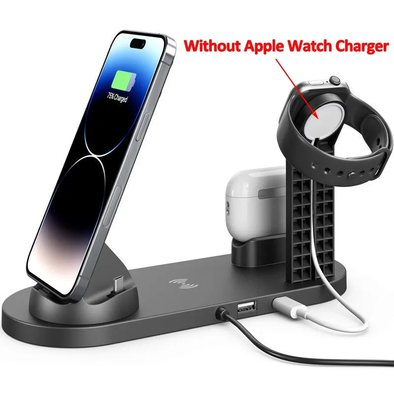 5-in-1 draadloos snellaaddock voor telefoons, Apple Watch, AirPods