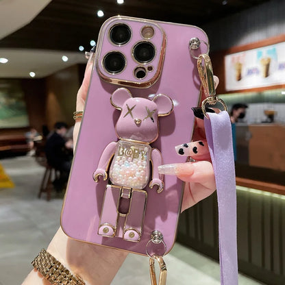 3D Bear Holder Lanyard Phone Case for iPhone