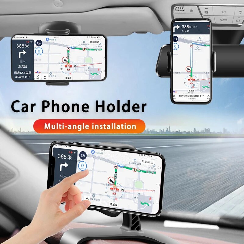 Universal Dashboard Car Phone Holder with Easy Clip Mount for GPS Navigation.