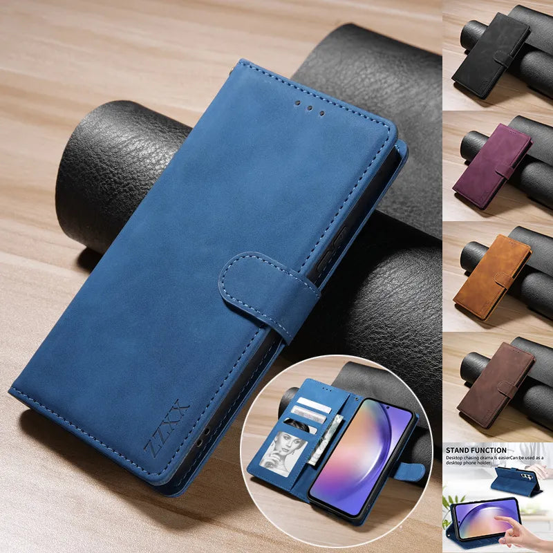 Multi-Card Slot Wallet Leather Case for Samsung Blue