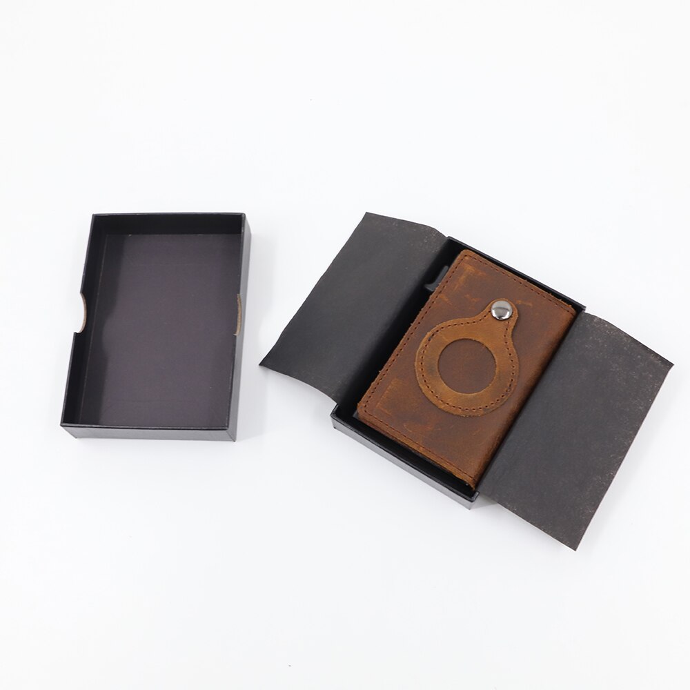 Men's Minimalist Genuine Leather Wallet with RFID for AirTag