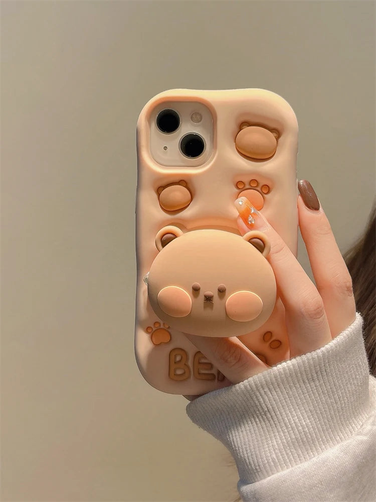 Cute 3D bear silicone stand case for iPhone 11 pro, featuring anti-fingerprint, anti-scratch, and dustproof protection