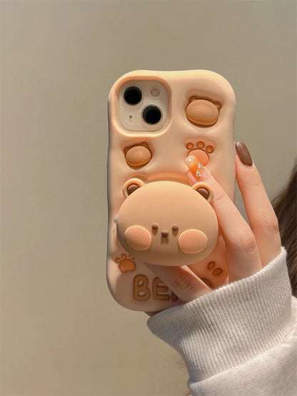 Cute 3D bear silicone stand case for iPhone 11 pro, featuring anti-fingerprint, anti-scratch, and dustproof protection