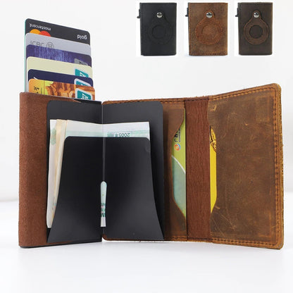 Men's Minimalist Genuine Leather Wallet with RFID for AirTag