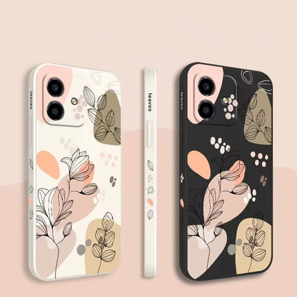 Artistic Floral Silicone Case compatible with iPhone 11, 12, 13, 14, and 15 series, featuring full coverage and a vibrant plant design.