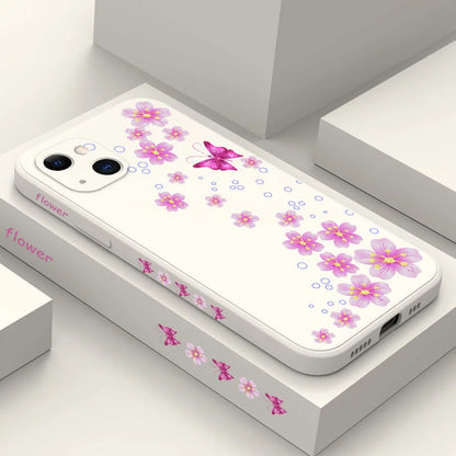 Artistic Floral Silicone Case compatible with iPhone 11, 12, 13, 14, and 15 series, featuring full coverage and a vibrant plant design.