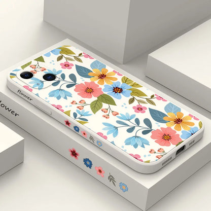 Artistic Floral Silicone Case compatible with iPhone 11, 12, 13, 14, and 15 series, featuring full coverage and a vibrant plant design.