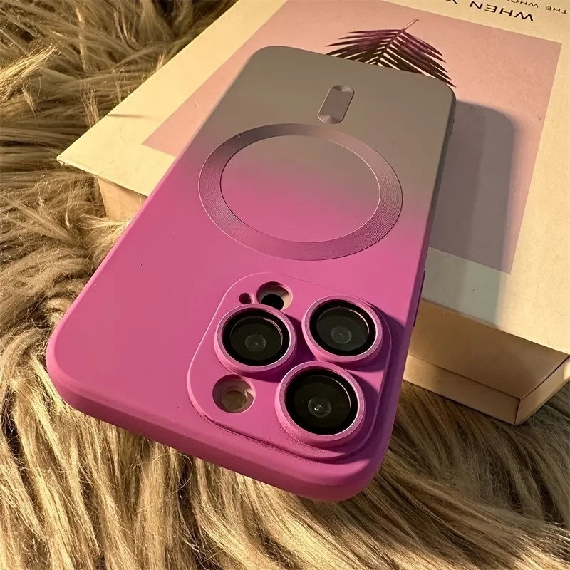 Back view of Gradient Dual-Color Magnetic Liquid Silicone iPhone Case with precision hole for the camera lens