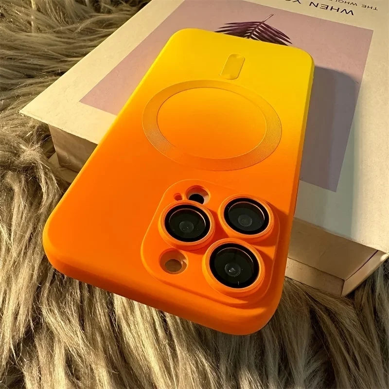 Back view of Gradient Dual-Color Magnetic Liquid Silicone iPhone Case with precision hole for the camera lens