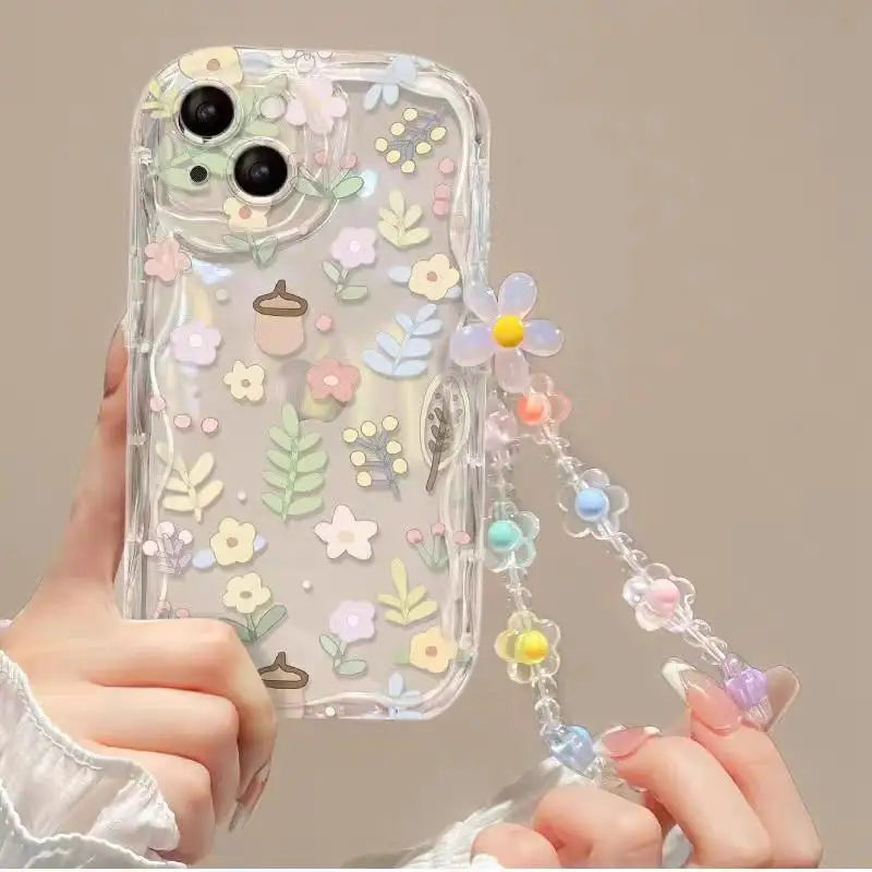 Transparent floral iPhone 15 case with a cute design