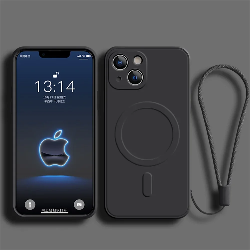 black color options available for Magnetic Liquid Silicone Case, compatible with iPhone 11-15.