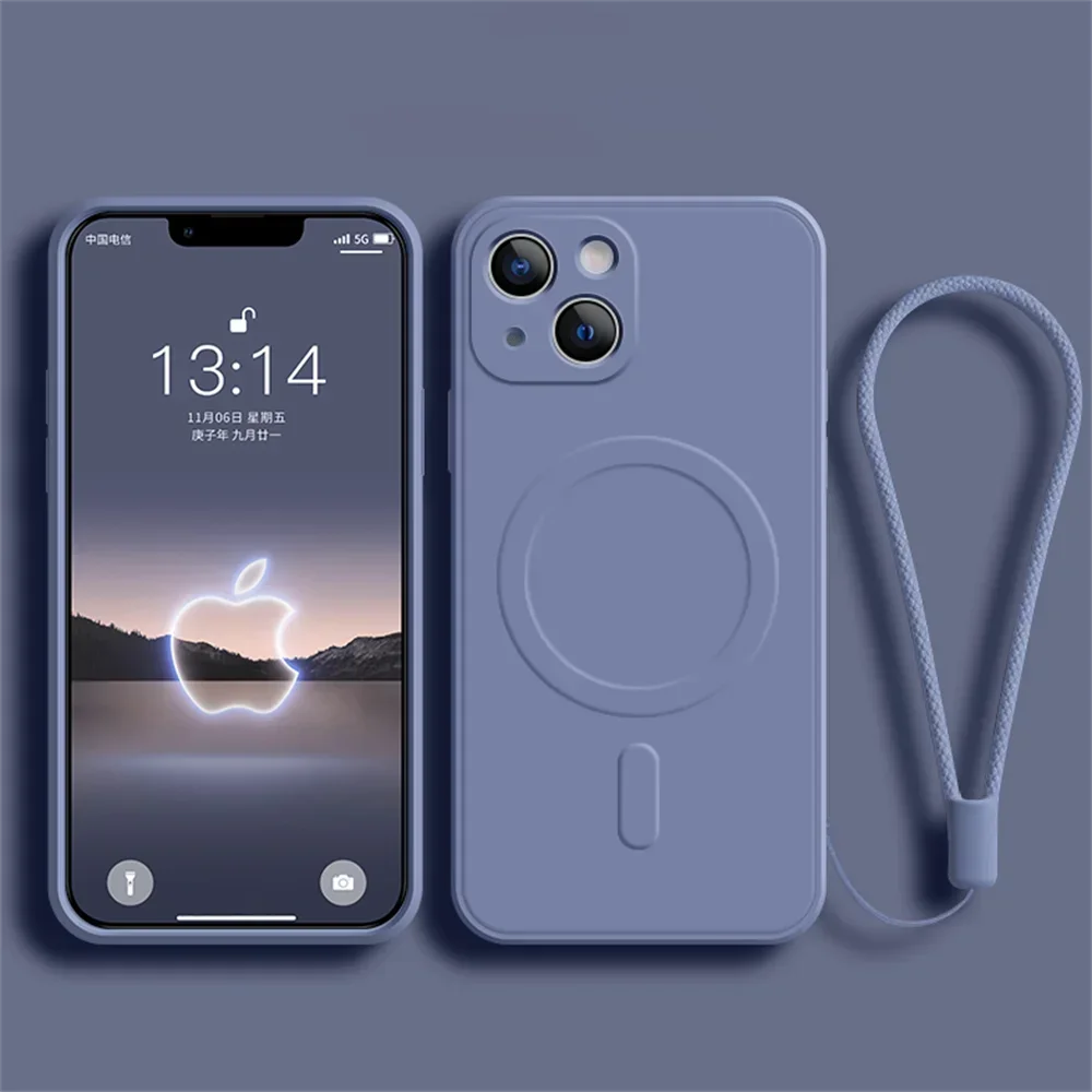 front and back view of Magnetic Liquid Silicone Case for iPhone 11-15, showing sleek design and soft touch gray