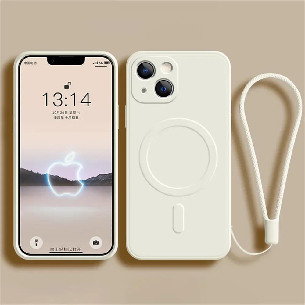 Multiple color options available for Magnetic Liquid Silicone Case, compatible with iPhone 11-15 white