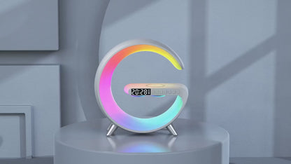 Wireless Charger Stand with Clock, Speaker, RGB Light, Fast Charging - iPhone & Samsung Compatible